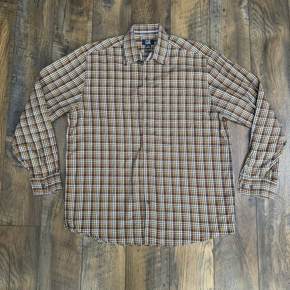 Cutter & Buck Men’s Large Egyptian Cotton Plaid Button-Up Shirt Fall Colors